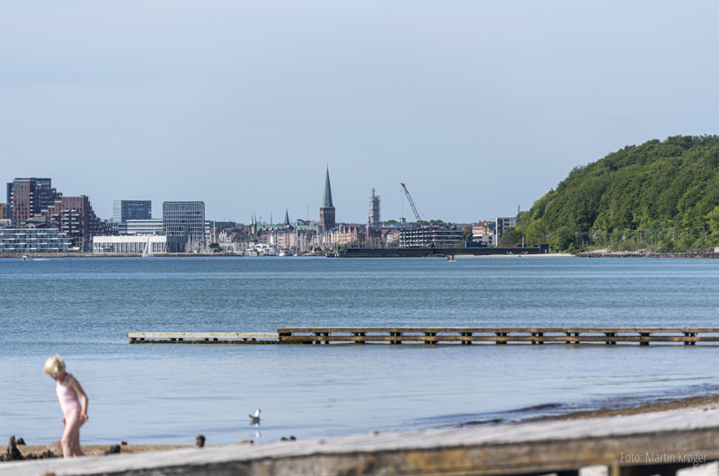 Sommer ved Bellevue med kig mod Aarhus